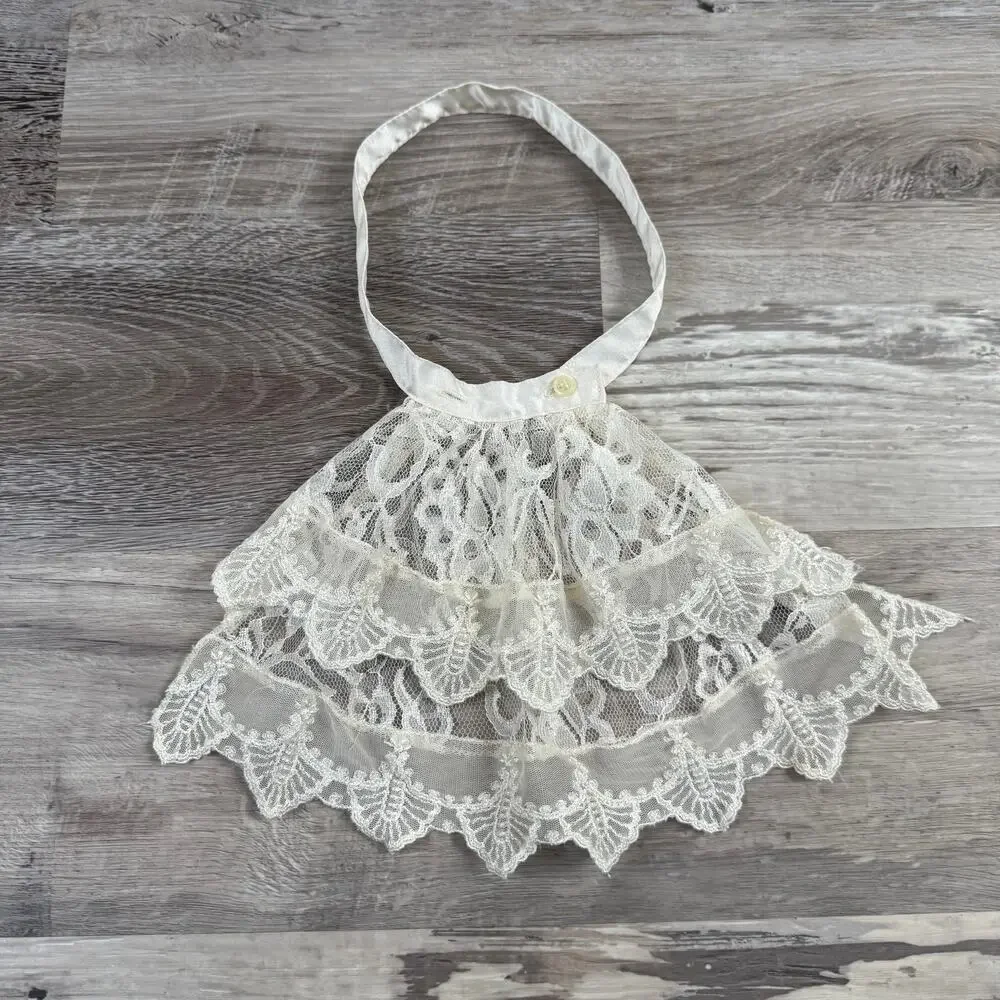Vintage Lace Collar Capelet Ivory Sheer Ruffle Coquette Fairycore